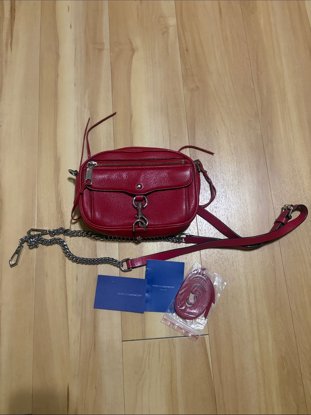Rebecca Minkoff Red Pebbled Leather Small Camera Crossbody